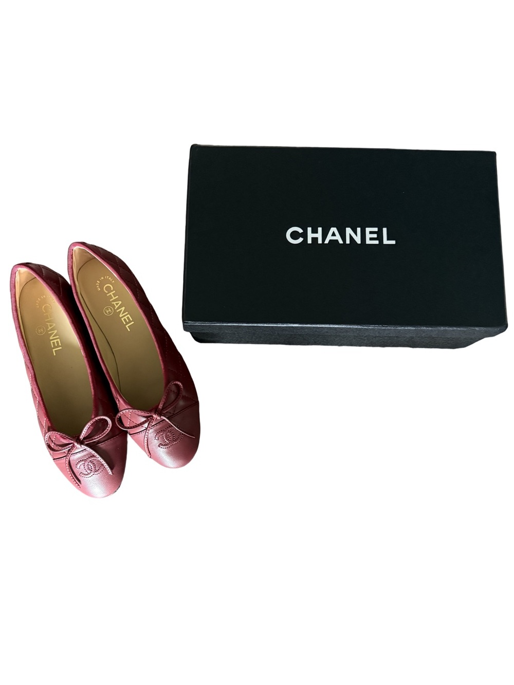 CHANEL Burgundy Leather Ballet Flats